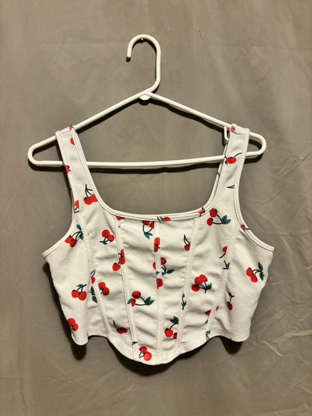 SHEIN White Cherry-Print Cropped Tank Top